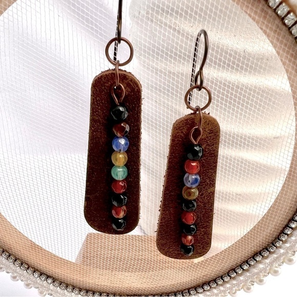 BEADED Leather Earrings - Picture 4 of 13